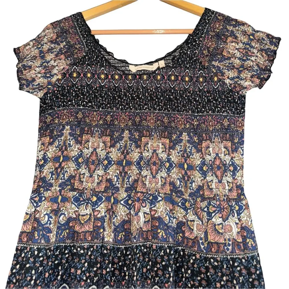 Soft Surroundings Smocked Marcelo Boho Dress Sm Midi Hippie Fairy Floral Cottage